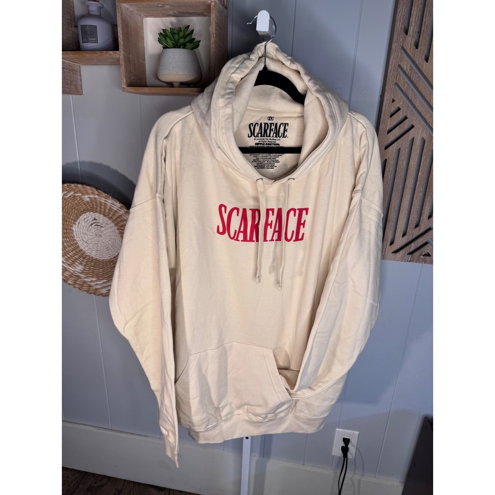 Scarface Tony Montana Graphic Hoodie Ripple Junction Cream Red Men 2X Sweatshirt